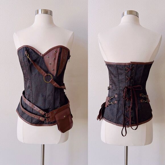 Steampunk Corset Utility Belt Pouch Brown Lace Up Charmian XL Cosplay Festival - Picture 1 of 10